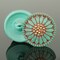 18mm Round Sunflower Button - Mint Green and Red Wash with Gold Paint -- Czech Glass Buttons